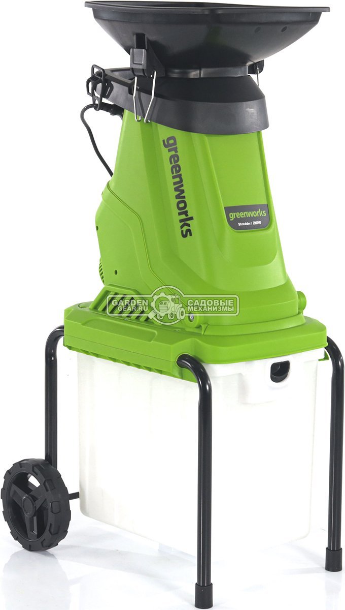 Садовый измельчитель веток электрический GreenWorks GW-2800SD (PRC, 2800 Вт, ветки до 40 мм, контейнер 40 л, 15 кг)