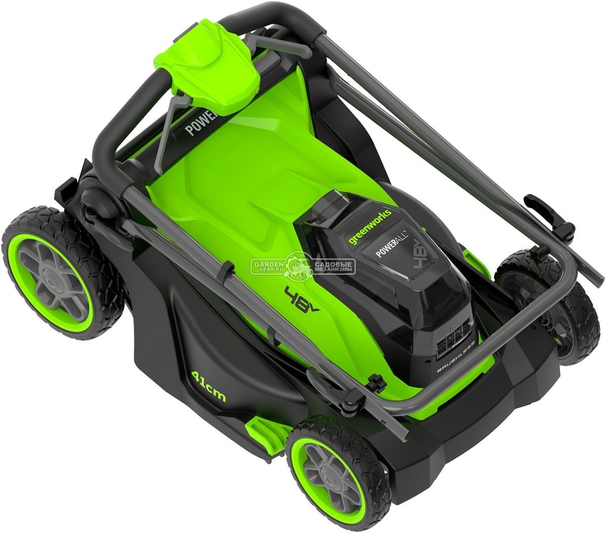 Газонокосилка аккумуляторная GreenWorks GD24X2LM411 без АКБ и ЗУ (PRC, BL 2х24В, 41 см, пластик, мульчирование, 60 л, 16.6 кг)