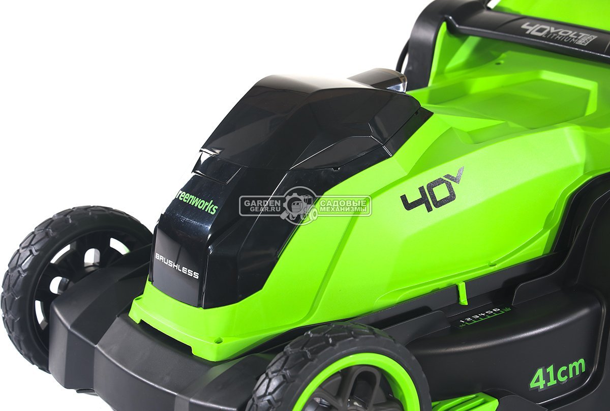 Газонокосилка аккумуляторная GreenWorks GD40LM411 без АКБ  и ЗУ (PRC, BL 40В, 41 см, пластик, мульчирование, 60 л, 16.5 кг)