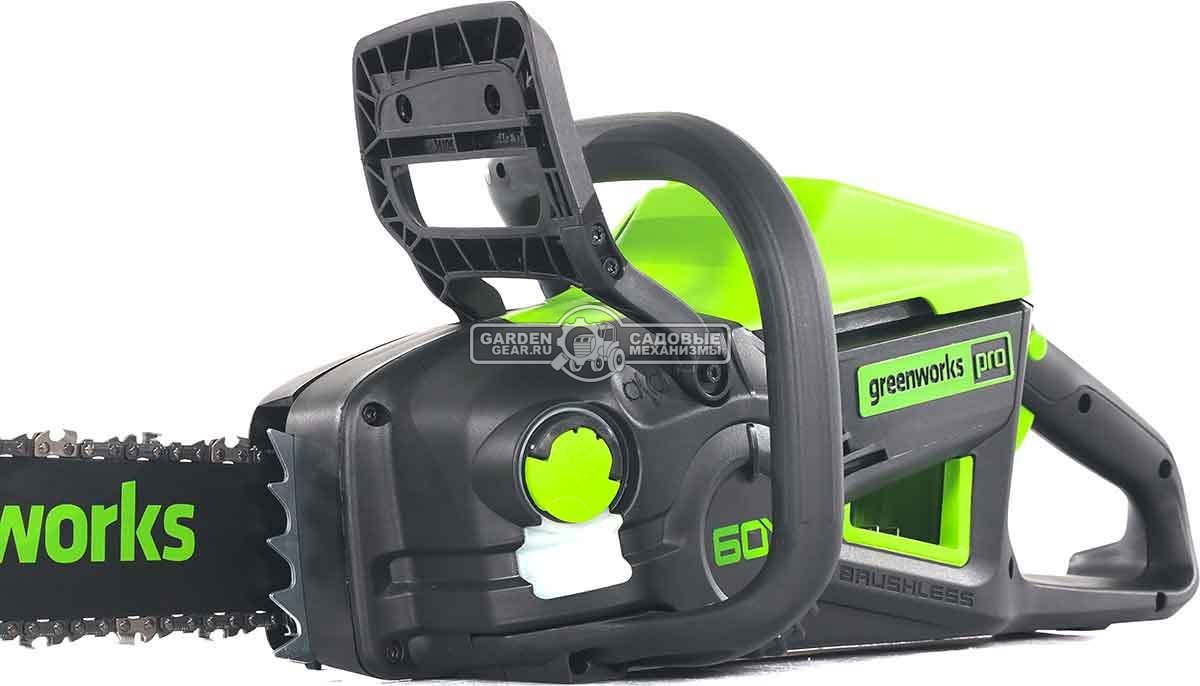 Пила аккумуляторная цепная GreenWorks GD60CS25 16" c АКБ 4 А/ч и ЗУ (PRC, BL 60В, 3/8"-1.3-56E, 4.7 кг)