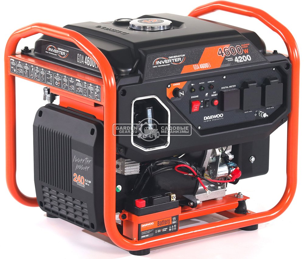 Бензиновый генератор инверторный Daewoo GDA 4600Ei с электрозапуском (PRC, Daewoo, 236 см3, 4,2/4,6 кВт, 12 л, рама, 35 кг)