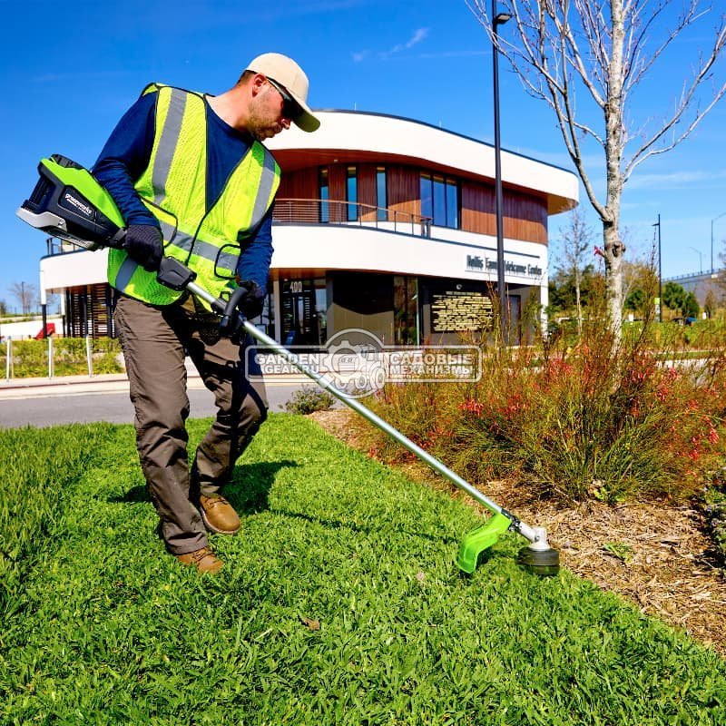 Триммер аккумуляторный GreenWorks ST161S без АКБ и ЗУ (PRC, BL 82В, 1.6 кВт, леска 2.4 мм, D-рукоятка, ремень, разъем, 5.7 кг)