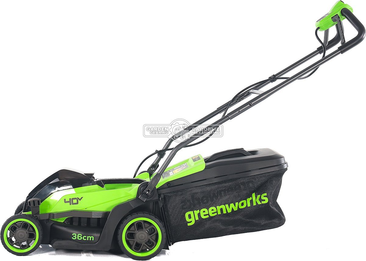 Газонокосилка аккумуляторная GreenWorks GD40LM361 без АКБ и ЗУ (PRC, BL 40В, 36 см, пластик, мульчирование, 40 л, 13 кг)