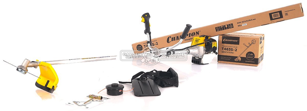 Бензокоса Champion T463S-2 Pro (PRC, 47 см3, 1.7 кВт/2.3 л.с., диск 40Т/255 + леска 2.4 мм, неразборная, 8.0 кг)