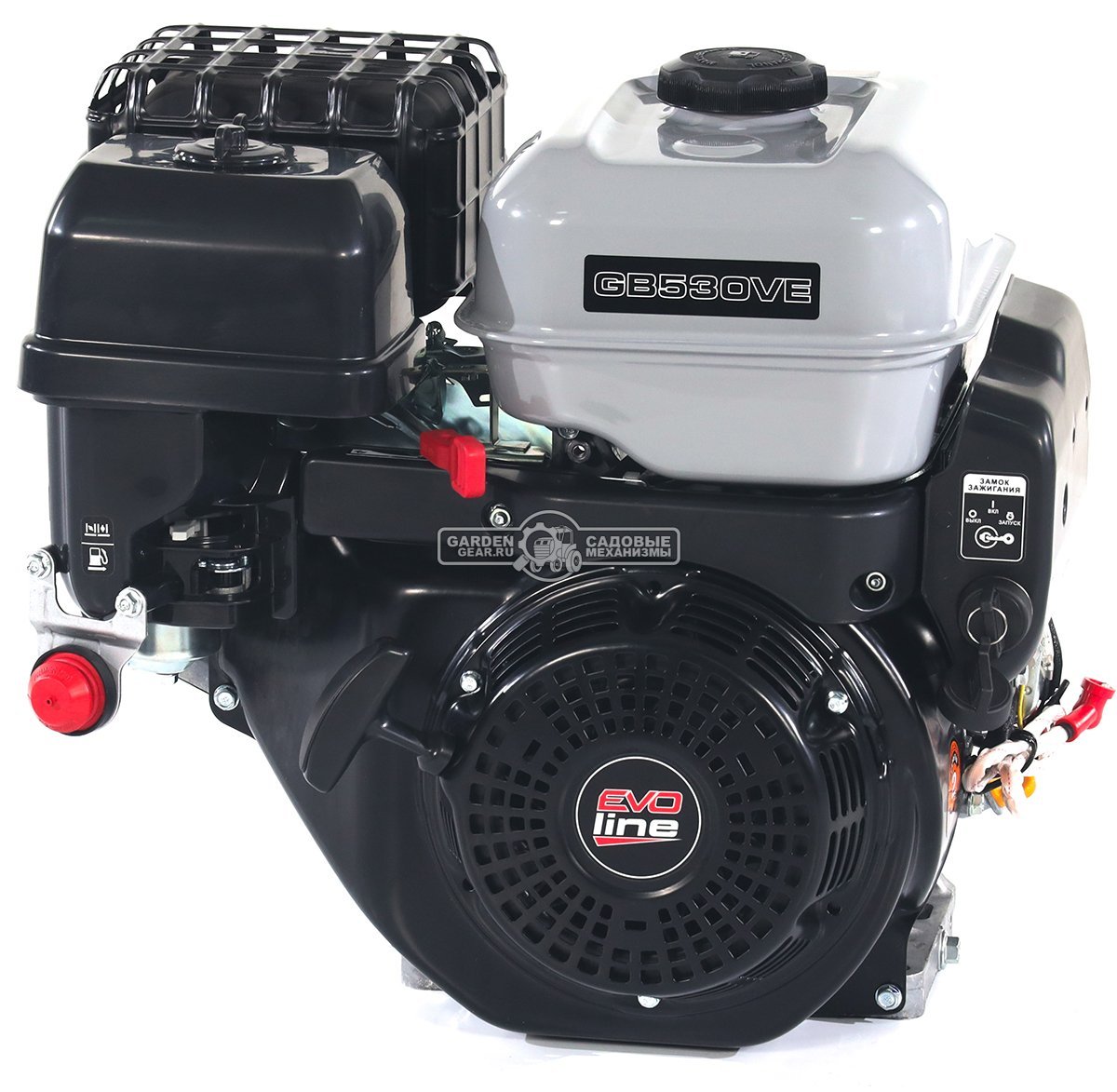 Бензиновый двигатель EVOline GB 530 VE (22 л.с., 525 куб.см., D=25 мм, L=63 мм, катушка освещения 12В/20А, выпрямитель, электростартер, 4500, 34,5 кг)