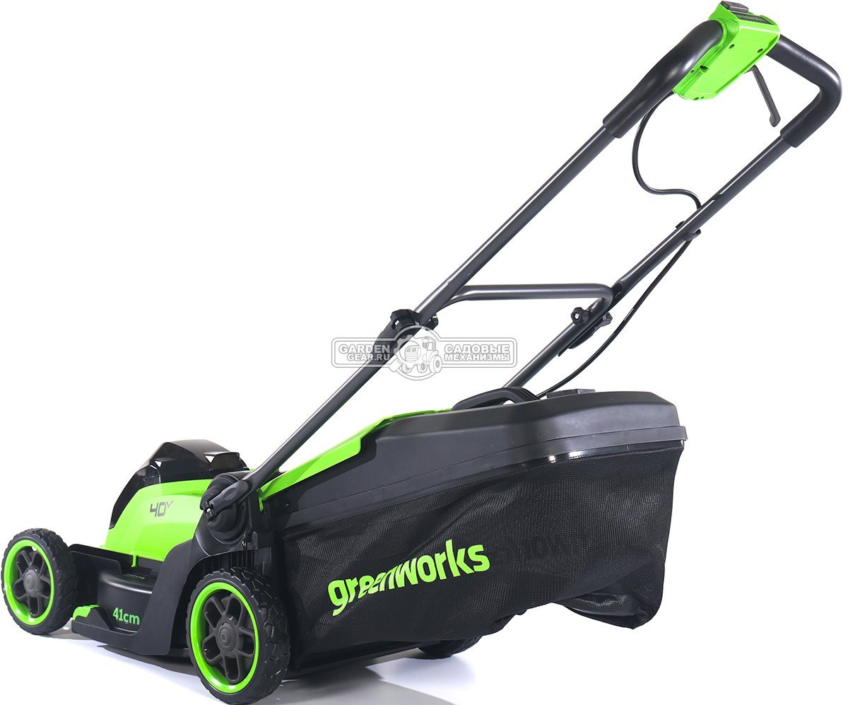 Газонокосилка аккумуляторная GreenWorks GD40LM411 без АКБ  и ЗУ (PRC, BL 40В, 41 см, пластик, мульчирование, 60 л, 16.5 кг)