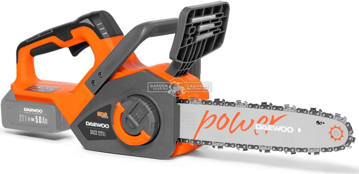 Пила аккумуляторная цепная Daewoo DACS 1221Li 12" без АКБ и ЗУ (PRC, BL 21В, натяжение цепи без инструмента, 3/8"-1.1-45E, 3.8 кг)
