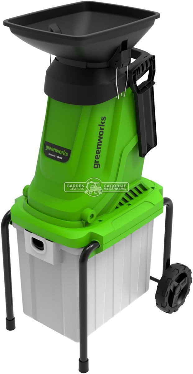 Садовый измельчитель веток электрический GreenWorks GW-2800SD (PRC, 2800 Вт, ветки до 40 мм, контейнер 40 л, 15 кг)