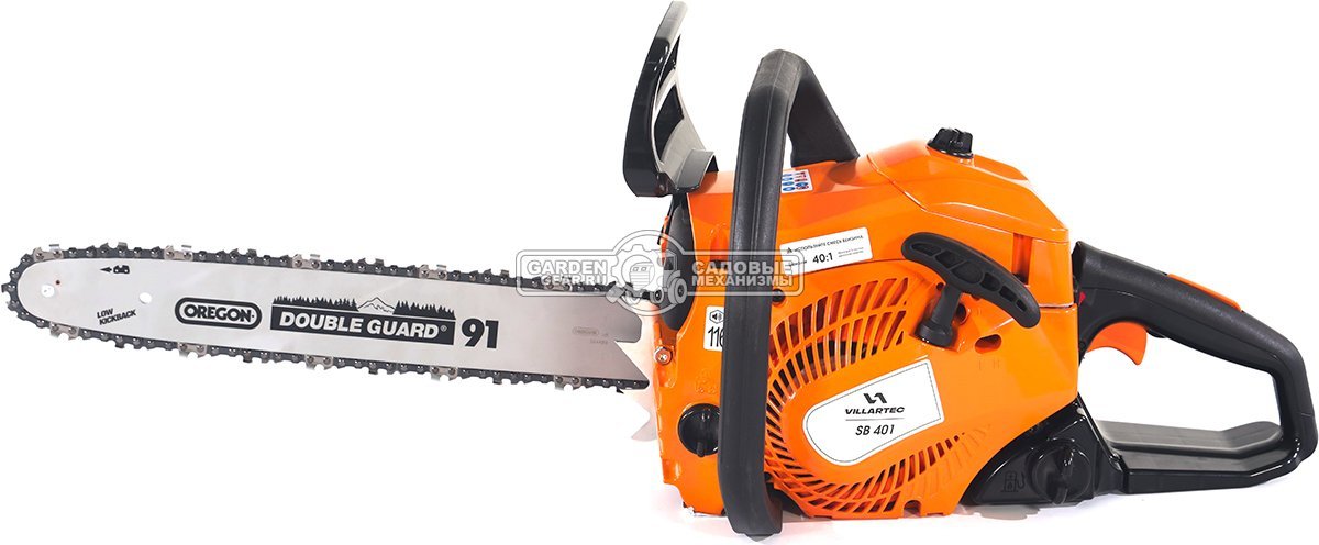 Бензопила Villartec SB401 16" + 2Т 100 мл, масло д/цепи 1 л, запасная цепь (PRC, 40.2 куб.см., 1,8 кВт/ 2.4 л.с., 3/8"-1.3-56E, 4.8 кг)