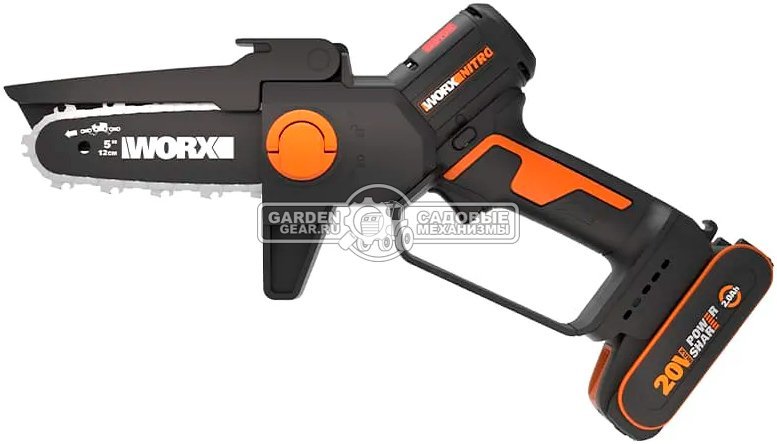 Аккумуляторный цепной сучкорез - минипила Worx WG325E.9 без АКБ и ЗУ (PRC, BL 20В, шина 5"/12.7 см, 1/4"-1.1-28Е, 1.1 кг)