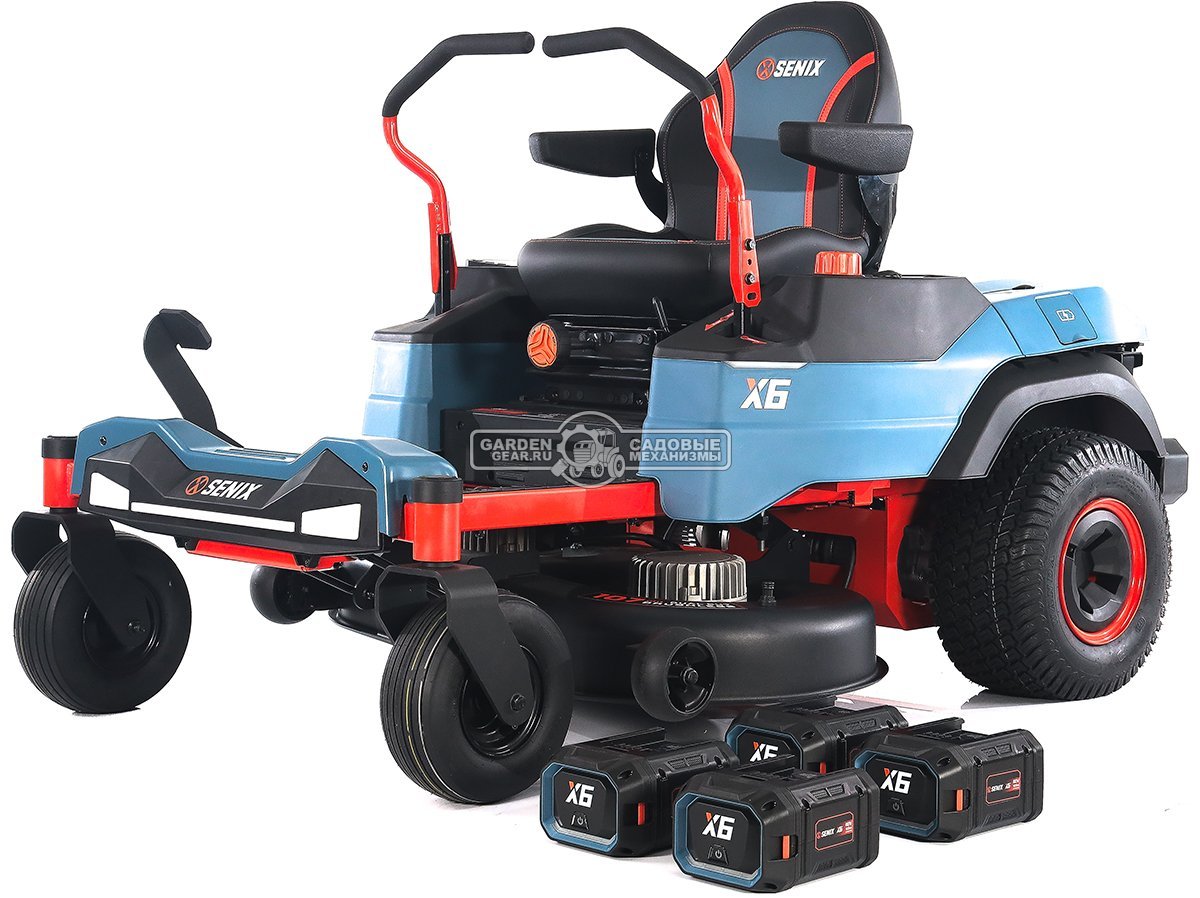 Садовый райдер Senix ZTRX6-M-EU аккумуляторный с 4 АКБ 12 А/ч и ЗУ с нулевым радиусом разворота (PRC, BL 60В, 107 см, 6 слотов для АКБ, LED, 200 кг)