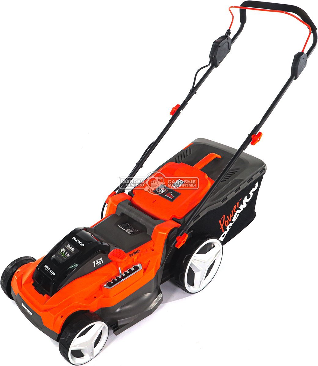 Газонокосилка аккумуляторная Daewoo DLM 4042Li SET с 2 АКБ 5 А/ч и ЗУ (PRC, 40 см, BL 2x21В, пластик, мульчирование, 50 л, 13.2 кг)
