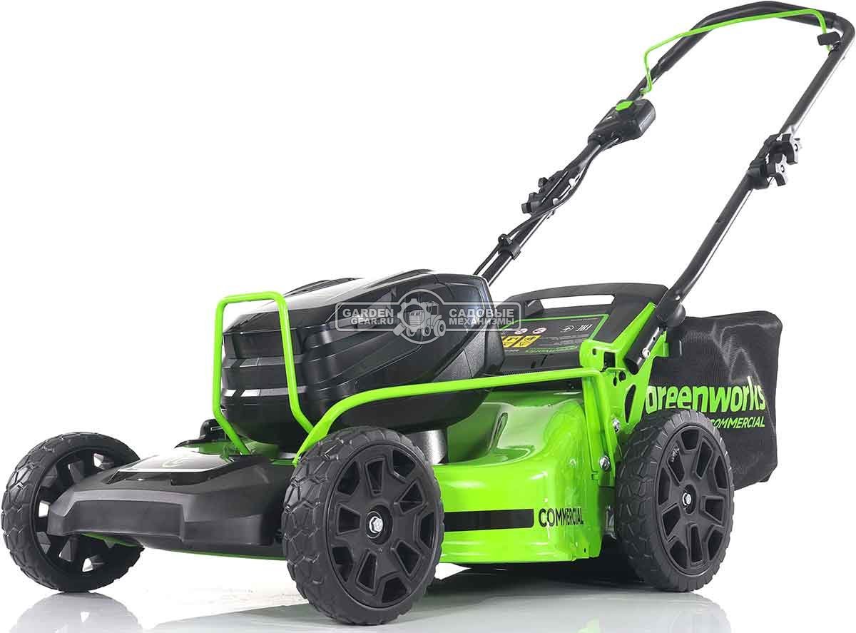 Газонокосилка аккумуляторная GreenWorks GC82HPLM51 без АКБ и ЗУ (PRC, BL 82В, 51 см, сталь, 2 слота под АКБ,  3 в 1, 60 л, 34.5 кг)