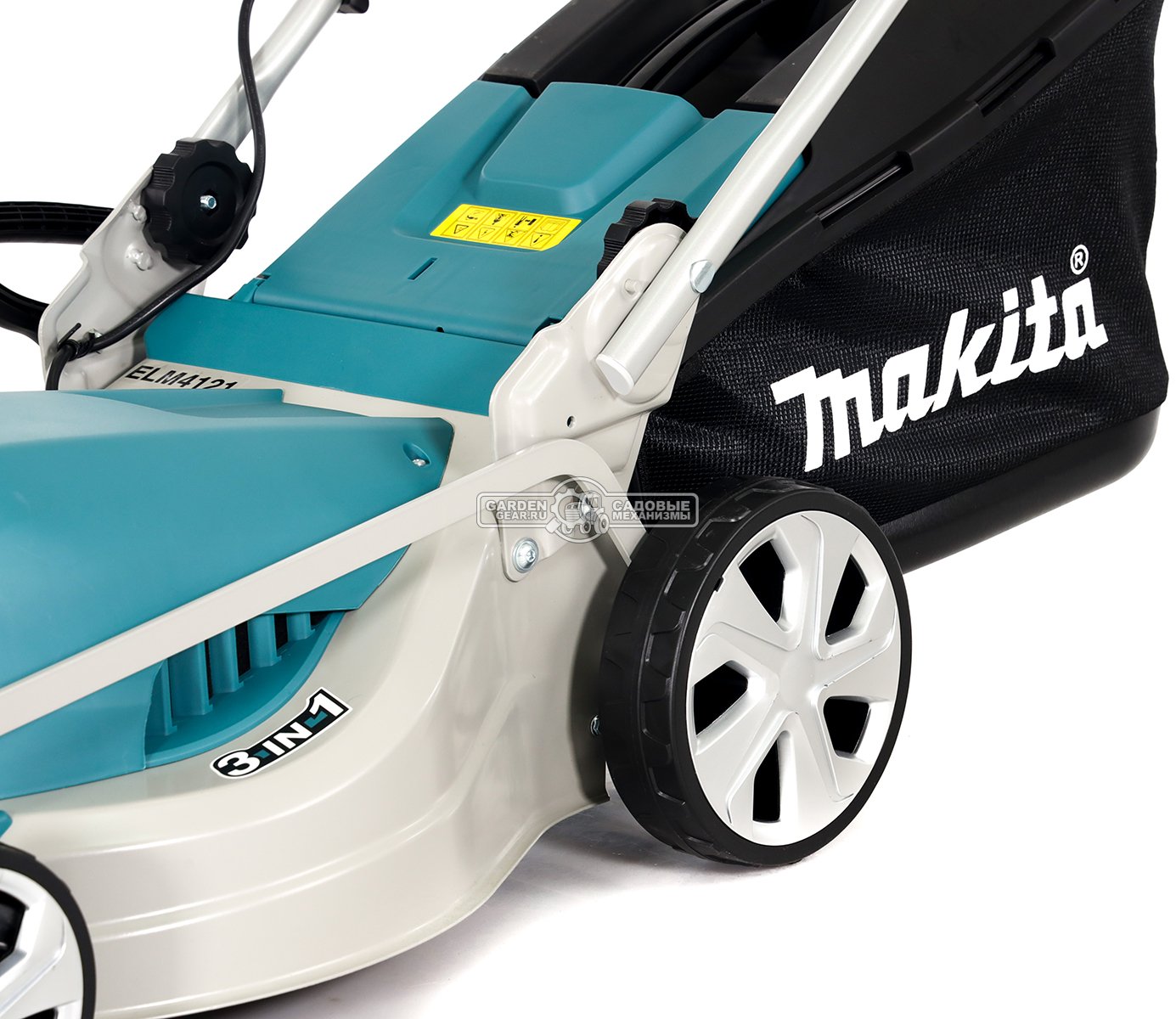 Газонокосилка электрическая Makita ELM4121 (PRC, 1600 Вт, 41 см, 50 л., сталь, мульчирование, 20.5 кг)