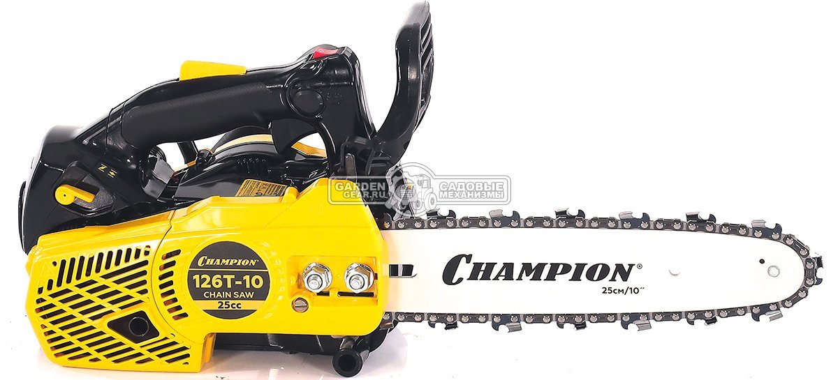 Бензопила сучкорез одноручная Champion 126T 10" (PRC, 25 куб.см., 1.15 кВт/1.54 л.с., 3/8"-1.3-40E, 2.4 кг)