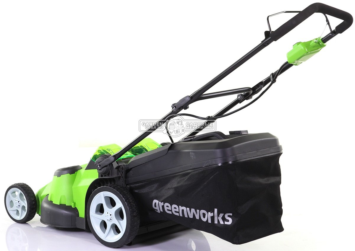 Газонокосилка аккумуляторная GreenWorks G40LM49DB Twin Force без АКБ и ЗУ (PRC, 40В, 49 см, 2 слота для АКБ, пластик, мульчирование, 60 л, 19.3 кг)