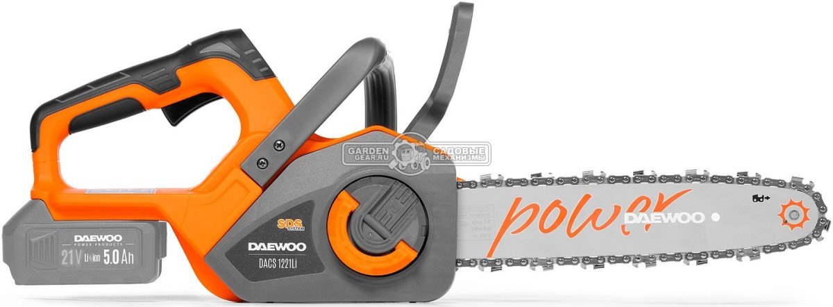 Пила аккумуляторная цепная Daewoo DACS 1221Li 12" без АКБ и ЗУ (PRC, BL 21В, натяжение цепи без инструмента, 3/8"-1.1-45E, 3.8 кг)