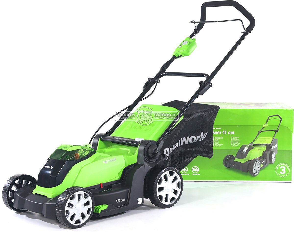 Газонокосилка аккумуляторная GreenWorks G40LM41 без АКБ и ЗУ (PRC, 40В, 41 см, пластик, мульчирование, 50 л, 18 кг, снята с производства)