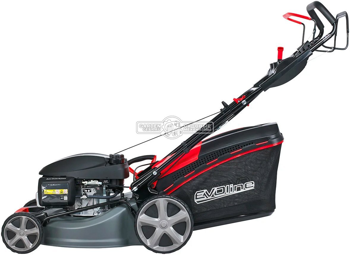 Газонокосилка бензиновая EVOline LMG 53 CVH (PRC, 53 см, Honda GCV 200, 201 см3, вариатор, 4 в 1, 70 л, сталь, 40 кг)