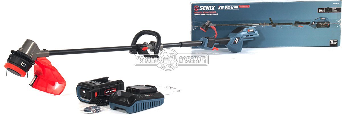 Триммер аккумуляторный Senix GTX6-M-EU c АКБ 3 А/ч и ЗУ (PRC, BL 60В, разъем, D рукоятка, леска 2.4 мм, 3.4 кг)
