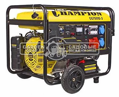 Бензиновый генератор Champion GG7501E-3 трехфазный (PRC, Champion, 420 см3/15 л.с., 6.0/6.5 кВт, электростарт, 25 л, 84.2 кг)