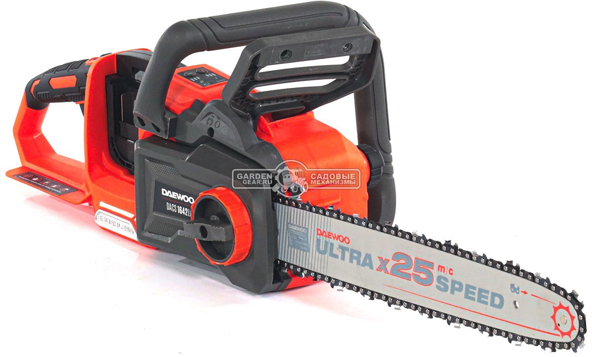 Пила аккумуляторная цепная Daewoo DACS 1642Li 16" SET с 2xАКБ 5 А/ч и ЗУ (PRC, BL 2х21В, натяжение цепи без инструмента, 3/8"-1.1-57E, 4.65 кг)