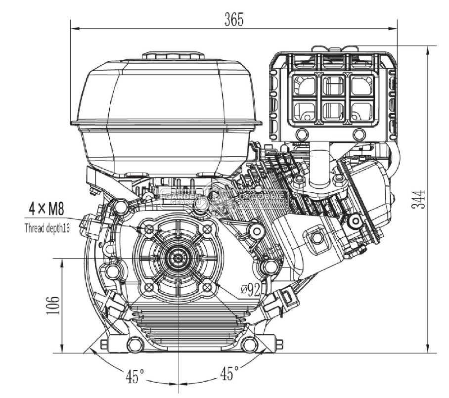 Бензиновый двигатель EVOline GB 200 Q (6,5 л.с., 196 куб.см., D=19,05 мм, L=62 мм, стандартное, 15,5 кг.)