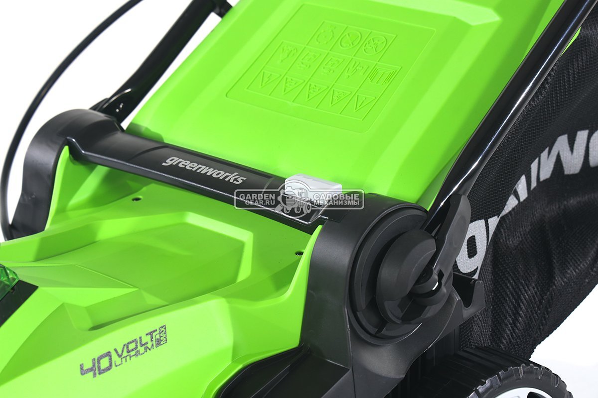 Газонокосилка аккумуляторная GreenWorks G40LM41 без АКБ и ЗУ (PRC, 40В, 41 см, пластик, мульчирование, 50 л, 18 кг, снята с производства)