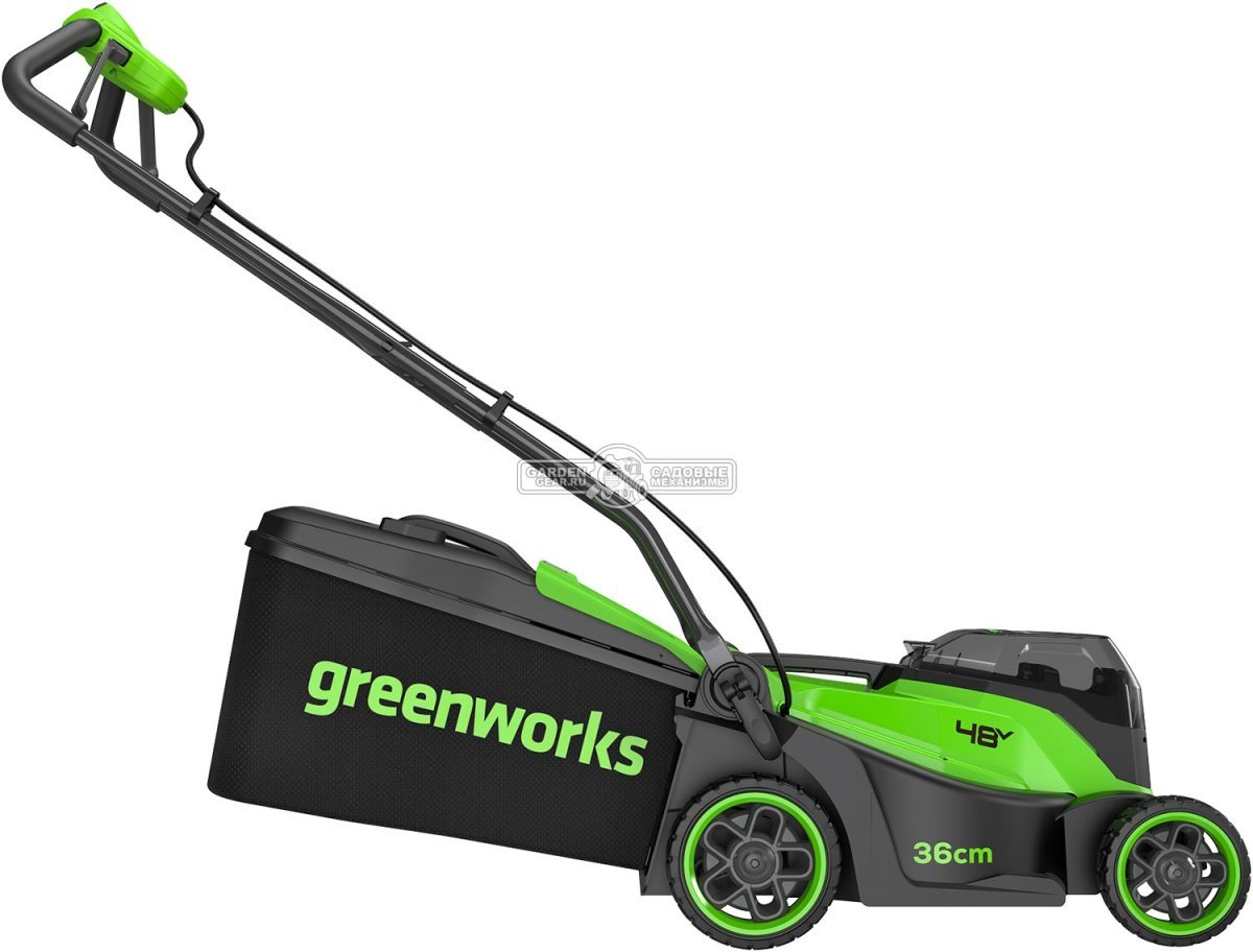 Газонокосилка аккумуляторная GreenWorks GD24X2LM361 без АКБ и ЗУ (PRC, BL 2x24В, 36 см, пластик, мульчирование, 40 л, 12.9 кг)