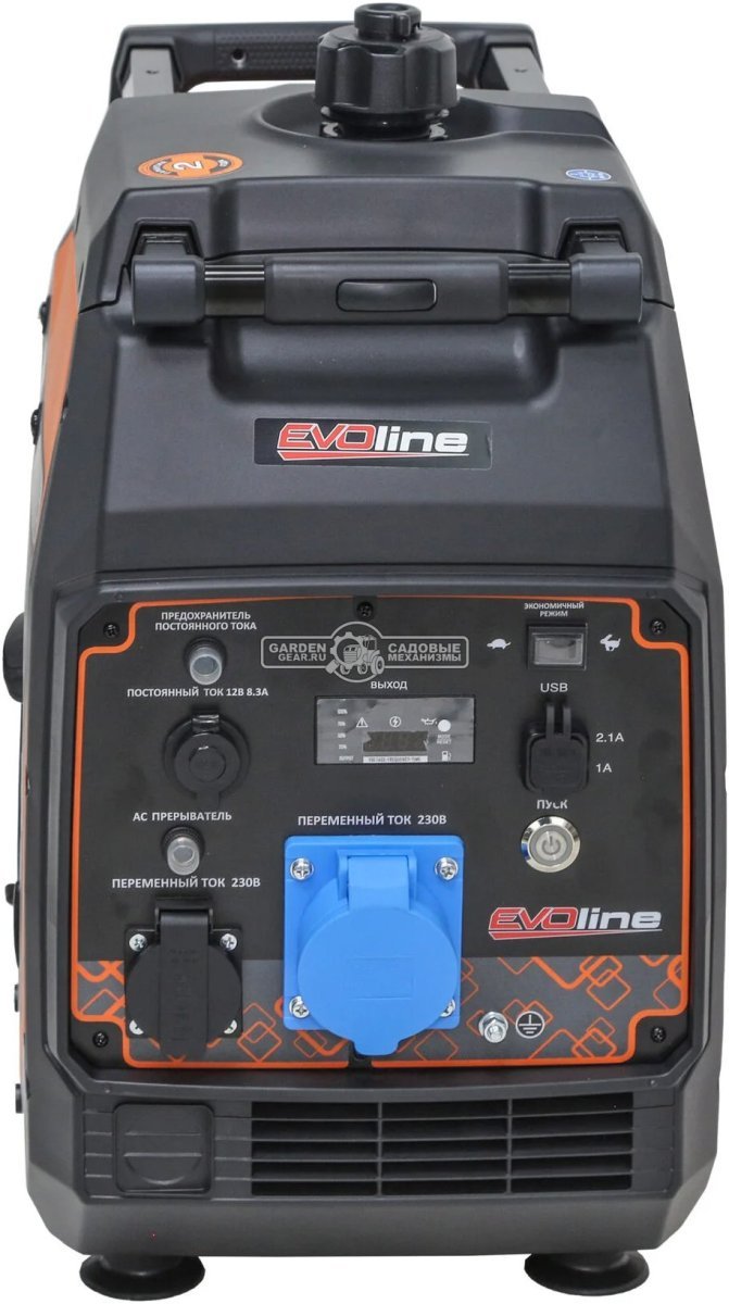Бензиновый генератор инверторный EVOline BQH 5200 E с электрозапуском (PRC, 224 см3, 4.4/4.2 кВт, 7.8 л, комплект колес, 35 кг)