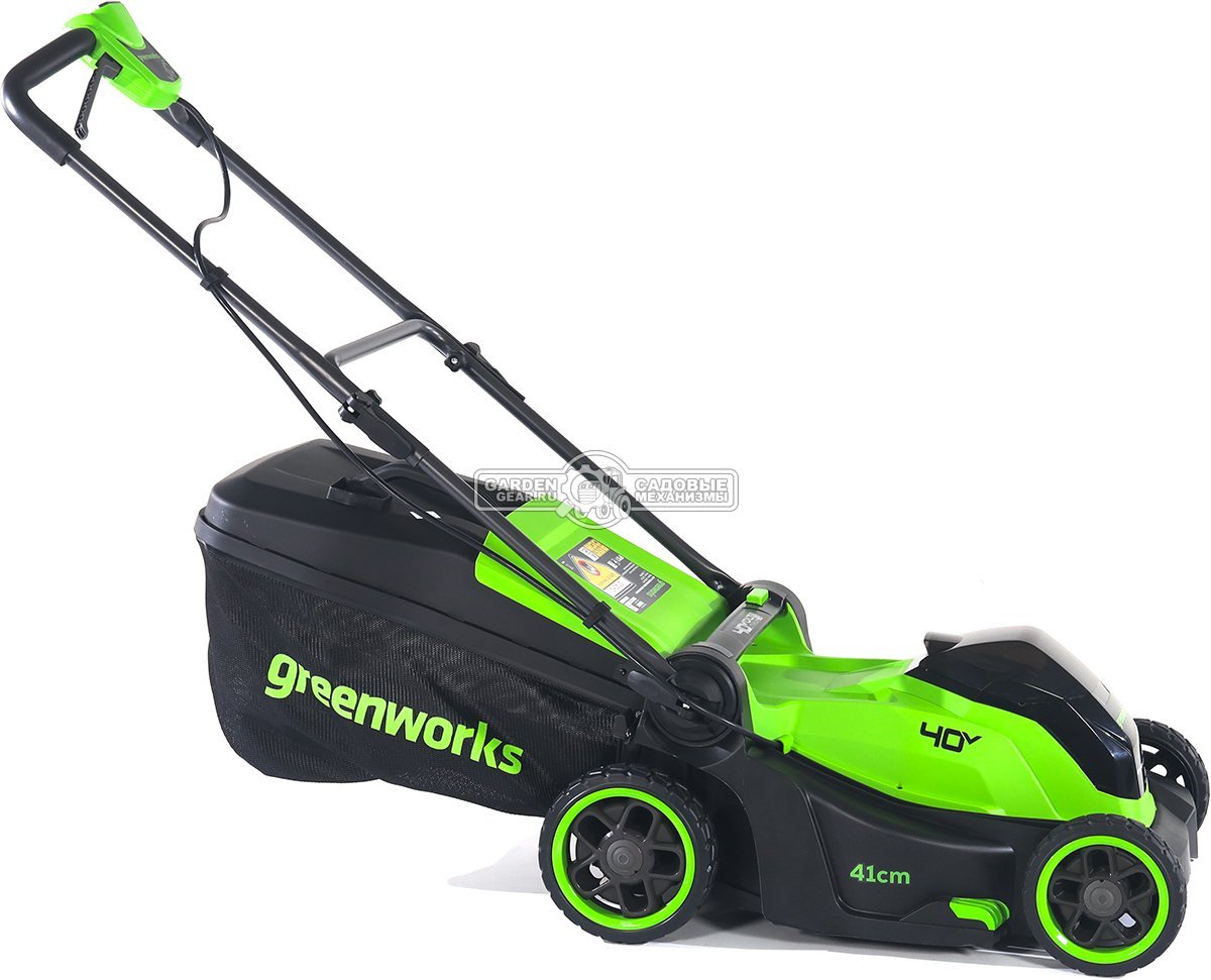 Газонокосилка аккумуляторная GreenWorks GD40LM411 без АКБ  и ЗУ (PRC, BL 40В, 41 см, пластик, мульчирование, 60 л, 16.5 кг)