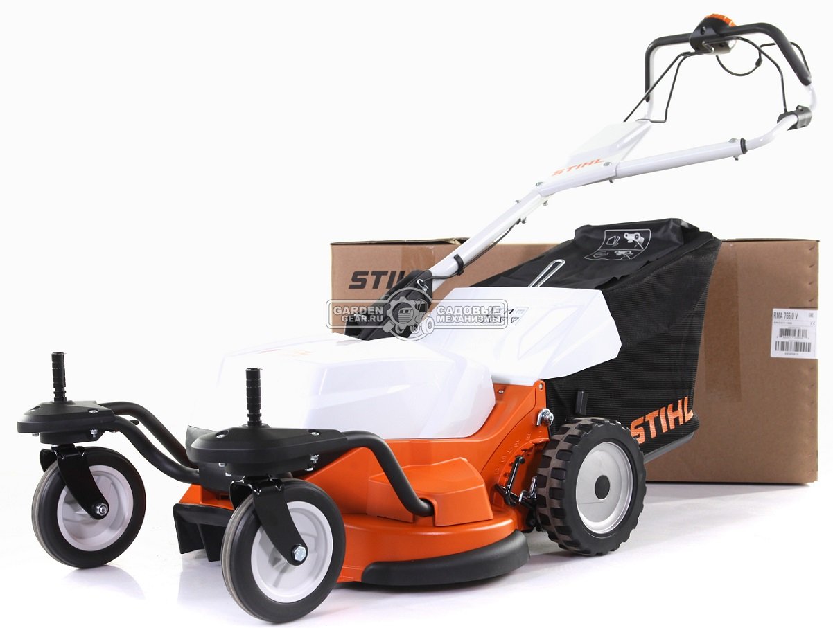 Газонокосилка аккумуляторная Stihl RMA 765.0 V самоходная с 2 x AP300S, ADA 700 и AL500 (AUT, 36В Pro, 63 см., вариатор, 80 л., алюминий, 44 кг.)