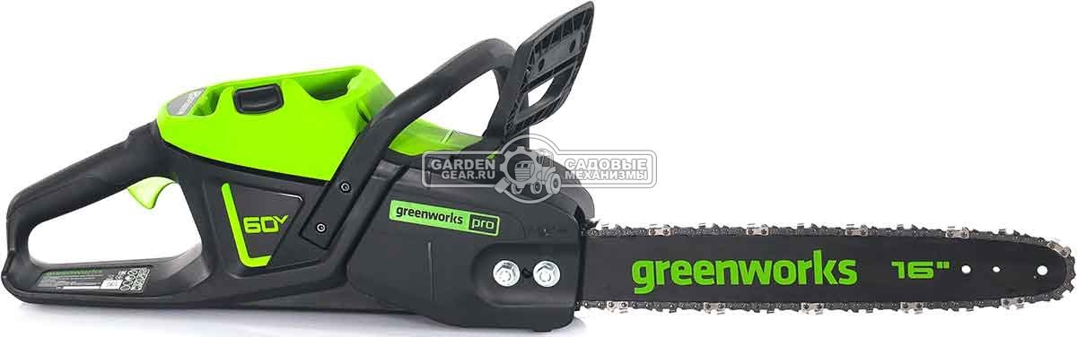 Пила аккумуляторная цепная GreenWorks GD60CS25 16" c АКБ 4 А/ч и ЗУ (PRC, BL 60В, 3/8"-1.3-56E, 4.7 кг)