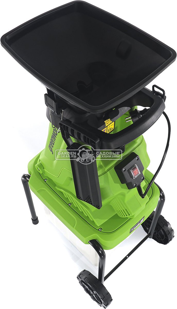 Садовый измельчитель веток электрический GreenWorks GW-2800SD (PRC, 2800 Вт, ветки до 40 мм, контейнер 40 л, 15 кг)