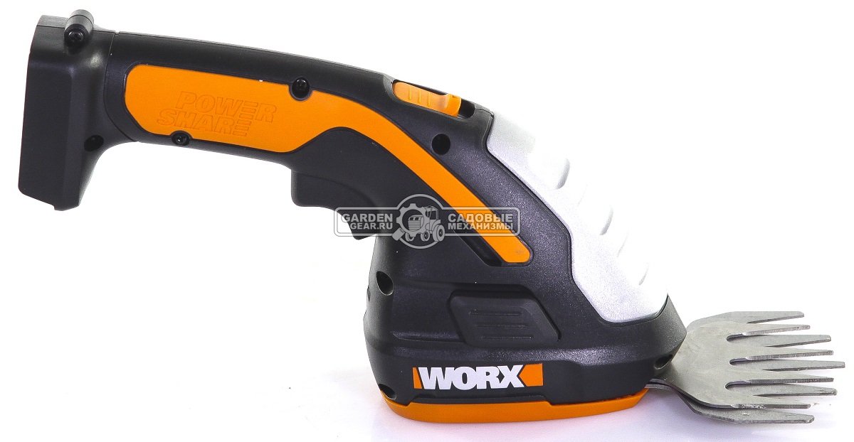 Ножницы для газонов аккумуляторные + кусторез Worx WG801E с АКБ 2 А/ч и ЗУ (PRC, 20 В, нож д/травы 10 см, 2 ножа д/куст. 12 + 20 см, 0.9 кг)