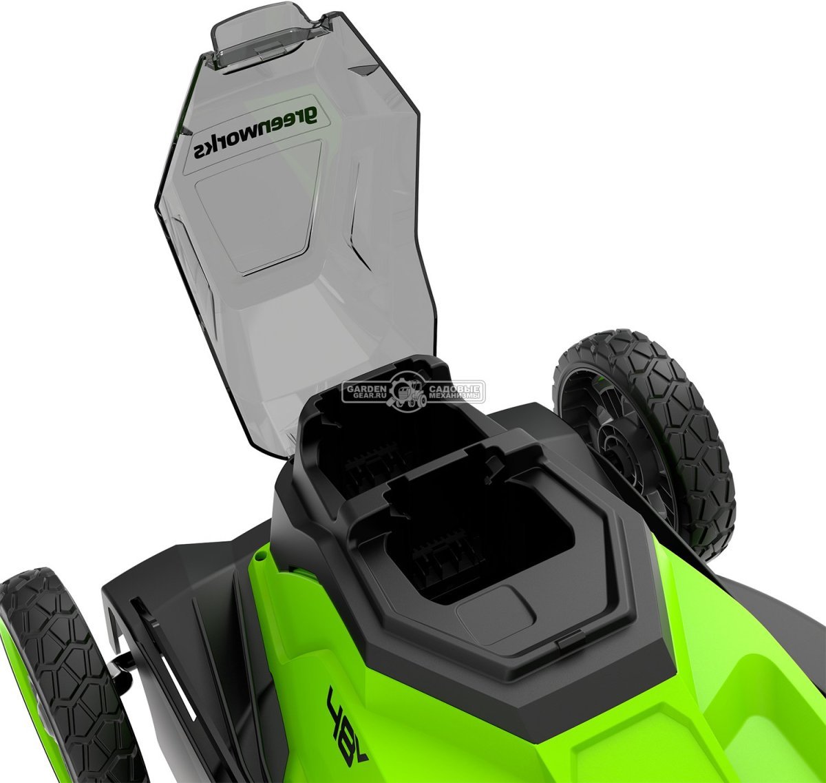 Газонокосилка аккумуляторная GreenWorks GD24X2LM411 без АКБ и ЗУ (PRC, BL 2х24В, 41 см, пластик, мульчирование, 60 л, 16.6 кг)