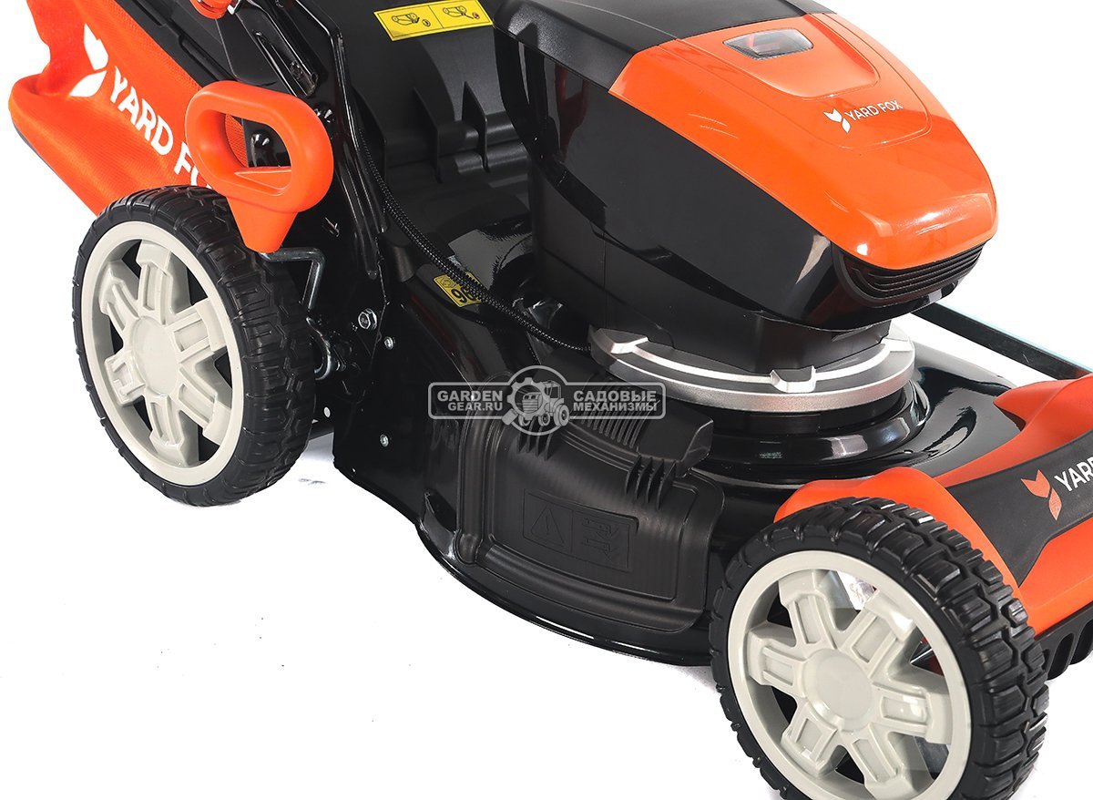 Газонокосилка аккумуляторная самоходная Yard Fox EL4655B SET с АКБ 4.0 А/ч и ЗУ (PRC, BL 60В, 46 см, сталь, 3 в 1, 55 л, 25 кг)