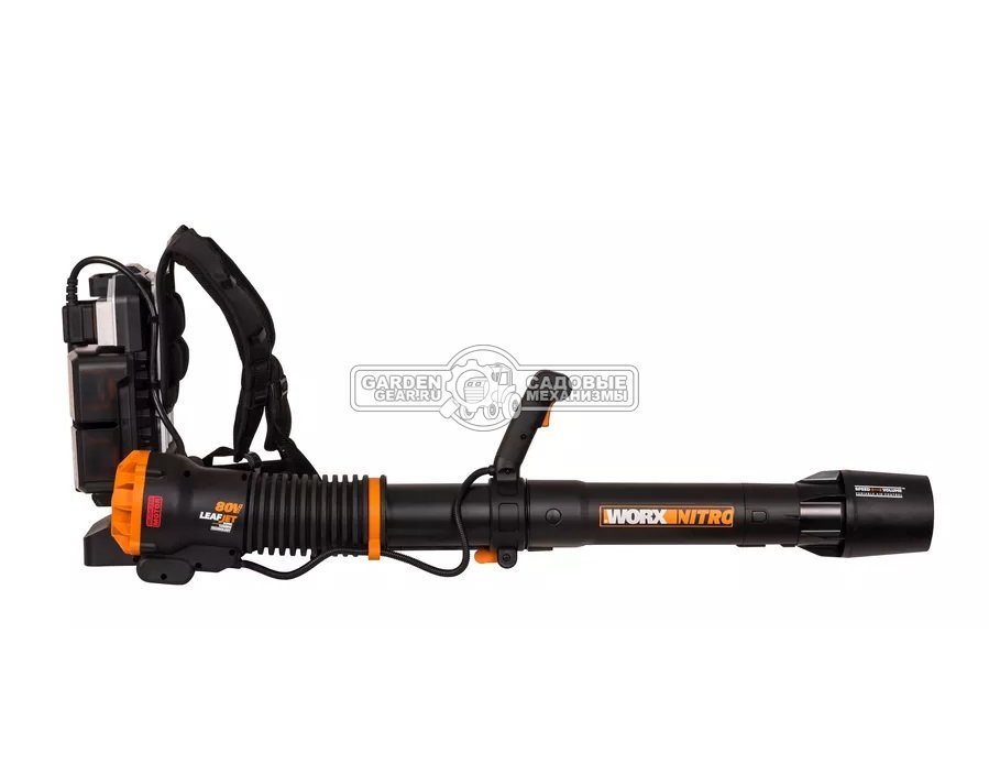 Воздуходувка аккумуляторная ранцевая Worx WG572E с 4 АКБ 4 А/ч и Base Camp ЗУ (PRC, BL 4x20В, 240 км/ч, 11 кг)