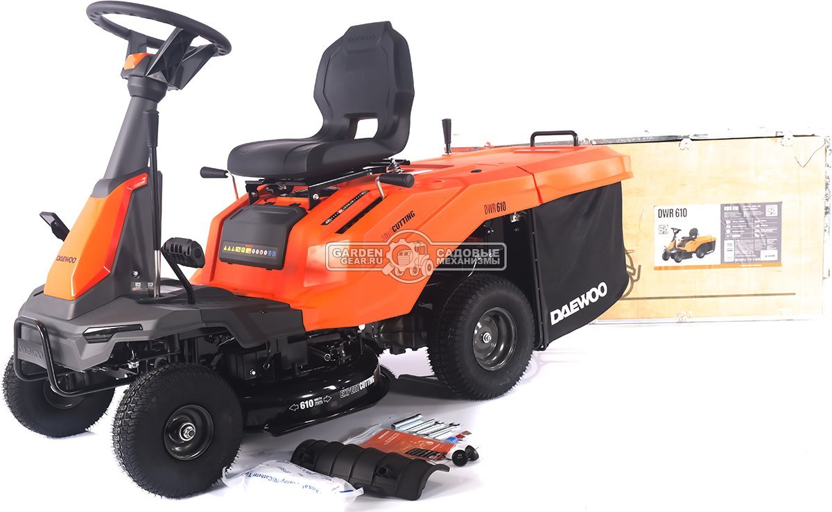 Садовый минирайдер Daewoo DWR 610 (PRC, Daewoo, 225 куб.см., полуавтомат CVT, травосборник 150 л., ширина кошения 61 см., 3 в 1, 127 кг.)