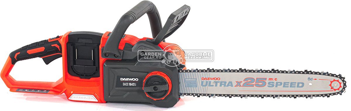 Пила аккумуляторная цепная Daewoo DACS 1642Li 16" SET с 2xАКБ 5 А/ч и ЗУ (PRC, BL 2х21В, натяжение цепи без инструмента, 3/8"-1.1-57E, 4.65 кг)
