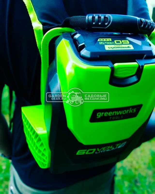 Воздуходувка аккумуляторная ранцевая GreenWorks GD60BPB без АКБ и ЗУ (PRC, BL 60В, 225 км/ч, 15 м3/мин, 3.8 кг)