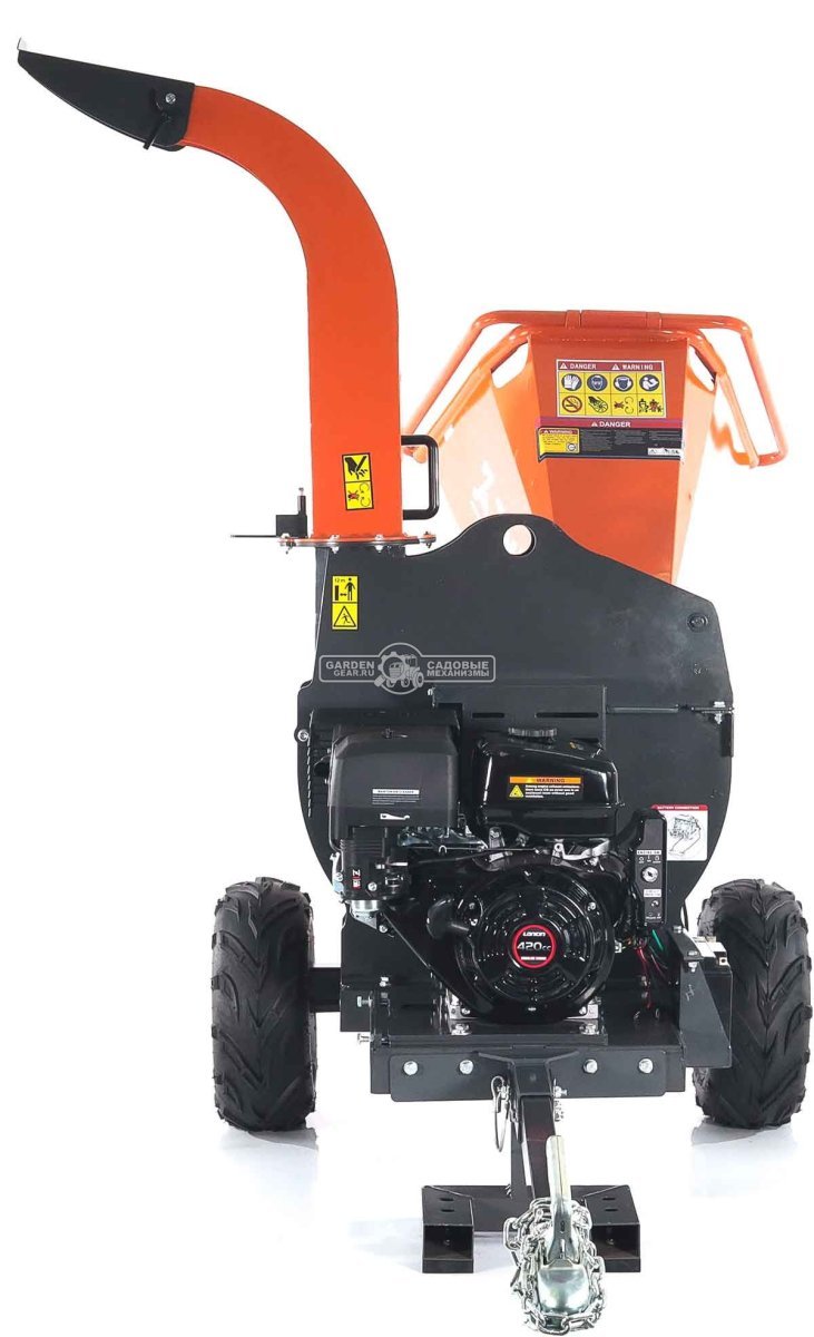 Измельчитель веток ZimAni LS 150 DH (PRC, Loncin 420 куб.см., 15 л.с., с эл. старт, дисковый, ветки до 100 мм, повор. желоб, одноосный прицеп, 250 кг)