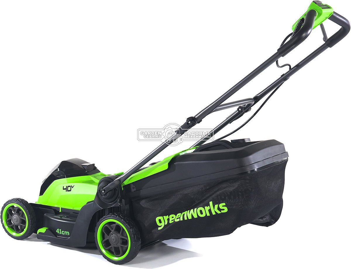 Газонокосилка аккумуляторная GreenWorks GD40LM411 без АКБ  и ЗУ (PRC, BL 40В, 41 см, пластик, мульчирование, 60 л, 16.5 кг)