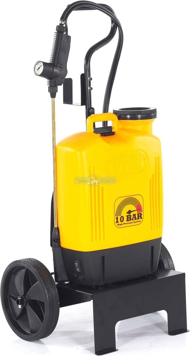Опрыскиватель аккумуляторный Volpi Elettrolithium 10 BAR 15L CAR с тележкой (ITA, Li-Ion 12В, 8 А/ч, 15 л, 10 Бар, 14 кг)