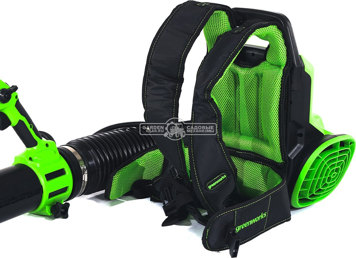 Воздуходувка аккумуляторная ранцевая GreenWorks АGD40BPG2 с АКБ 4 А/ч и ЗУ (PRC, BL 40В, 281 км/ч, 20 м3\мин, Turbo режим)