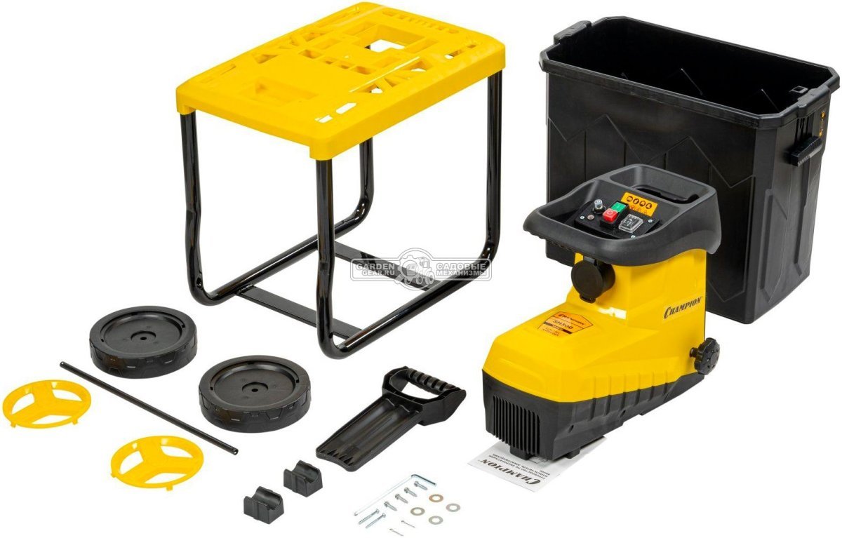 Садовый измельчитель веток электрический Champion SH300 (PRC, 3000 Вт, ветки до 45 мм, валик с ножами, 60 л, 26.5 кг)