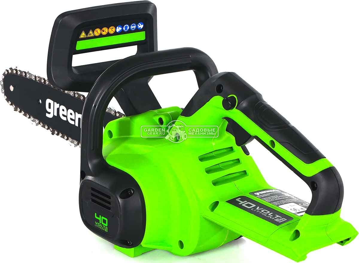 Пила аккумуляторная цепная GreenWorks G40CS30II 12" c АКБ 4 А/ч и ЗУ (PRC, 40В, 3/8"-1.1-52E, 2.74 кг)