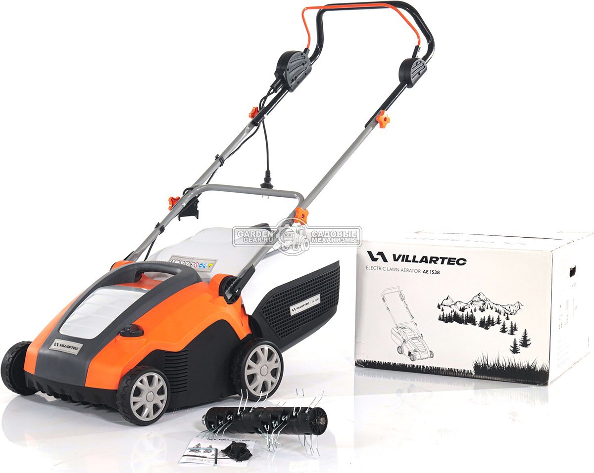 Вертикуттер - аэратор электрический Villartec AE 1538 (PRC, 1500 Вт, 38 см, ножи + пружины, пластик, 50 л, 14 кг)