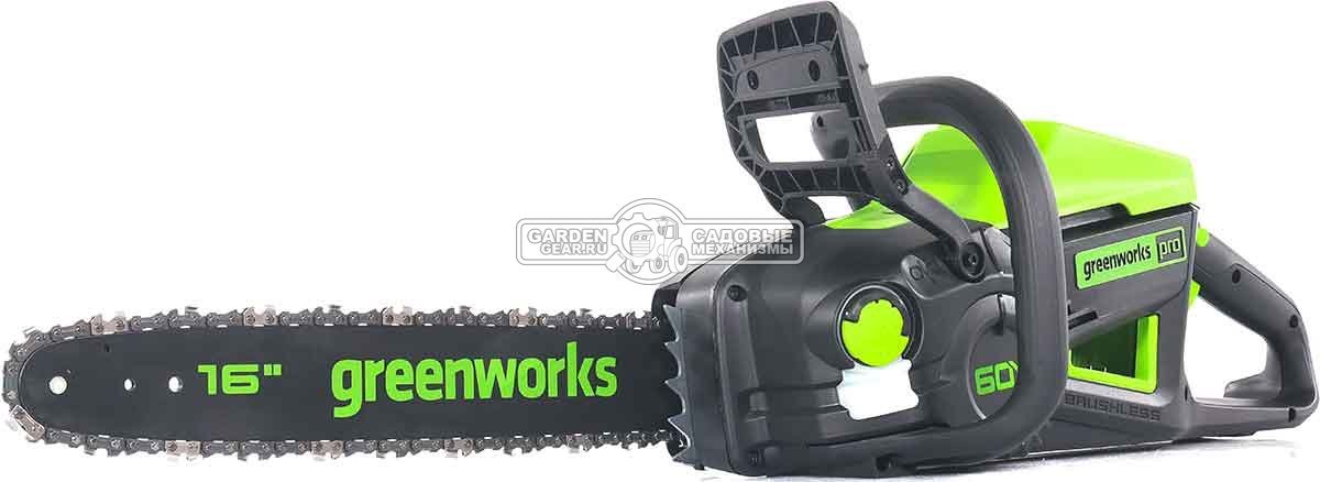 Пила аккумуляторная цепная GreenWorks GD60CS25 16" c АКБ 4 А/ч и ЗУ (PRC, BL 60В, 3/8"-1.3-56E, 4.7 кг)