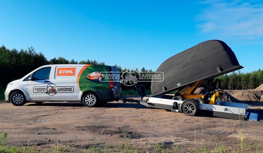 Прицеп с опускающейся платформой на пневмоподвеске Baltic Mechanic Polygon-City PC 750 для перевозки мини-спецтехники, пневмолифт, крышка, 3500x1500